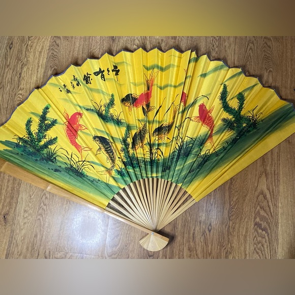 Large Koi Fish Asian Fan Wall Home Decor Art Handmade - Picture 1 of 4